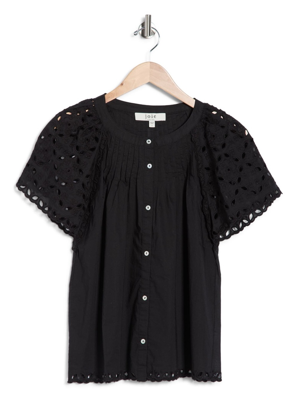 NwT Joie Black Eyelet Sleeve Button-Front Top